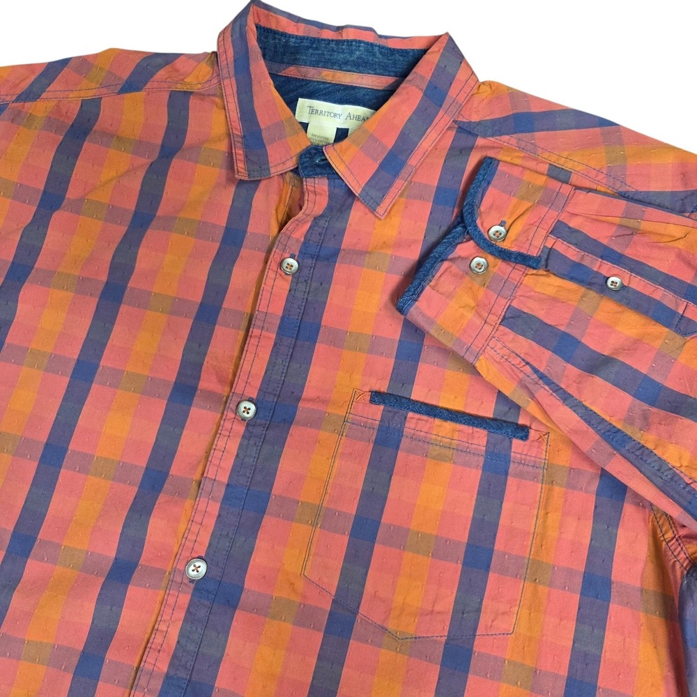 The Territory Ahead Men's Size XL Plaid Check Cotton Button Down Shirt Red Blue